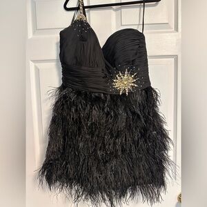 Black  Feather Cocktail Dress w/ Crystal– Custom Tailored Dress Tailored to a 14